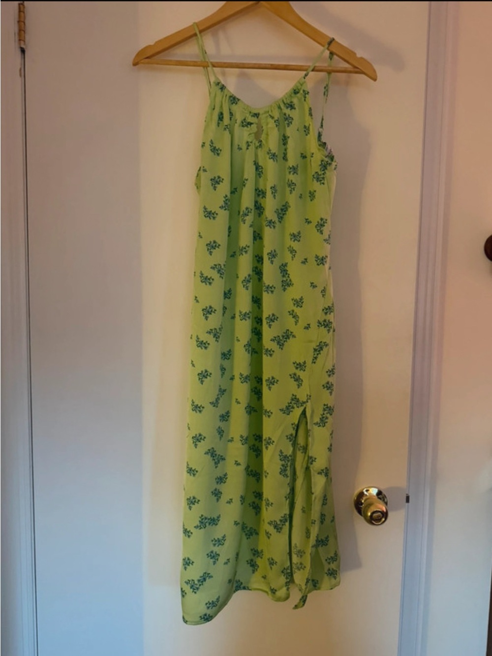 Bershka Lime Green Floral Midi Dress